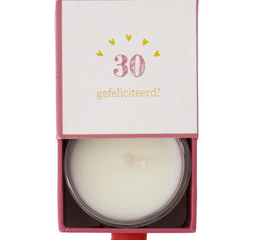 Scented candle in a glass jar, in a box, "Congratulations" | white / pink