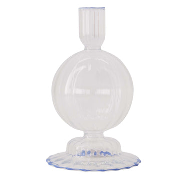 kandelaar glas bolling ribbel | transparant / blauw van Zusss, kandelaar met ribbelstructuur en ronde voet.