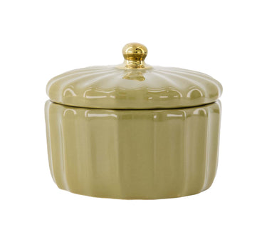 Ceramic Ribbed Storage Jar | Green / Gold