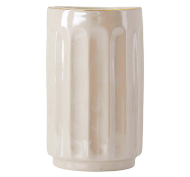 tafelvaasje keramiek ribbel parelmoer | white / gold