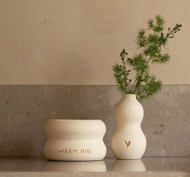 Keramikvase in Herzform | Weiß / Gold