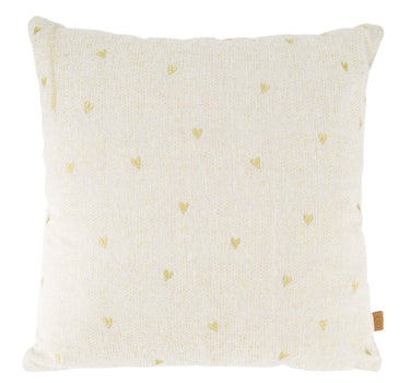 kussen hartjes 45x45cm | sand / gold van Zusss, vierkant kussen in zandkleur met gouden hartjes.