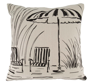 Sunshine-print cushion, 45x45 cm, white/black, with a line drawing on cream-colored fabric, by Zusss