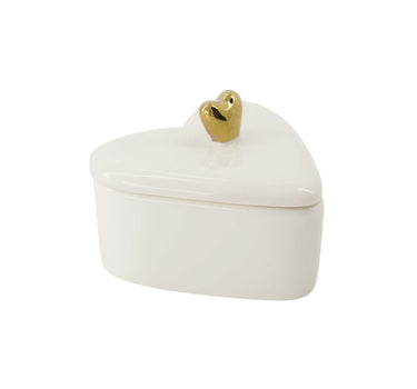 bewaarpot keramiek hartvorm wit/goud | white / gold