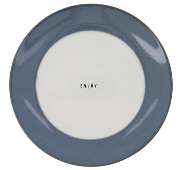 Ontbijtbordje enjoy van Zusss, rond, white / blue met witte binnenkant en blauwe rand