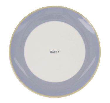ontbijtbordje happy | wit / lichtblauw
