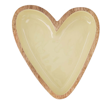 Houten kom hartje M van Zusss in sandkleur met houten rand en hartvormig ontwerp.