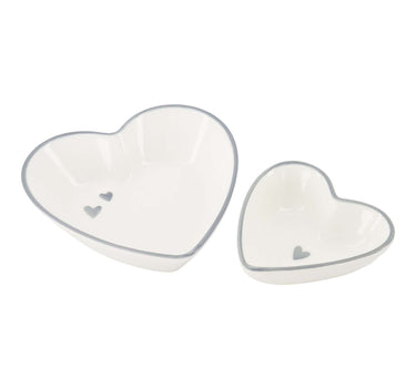 set van 2 schaaltjes hartvorm handgeschilderd wit / grijsblauw | white / ash blue