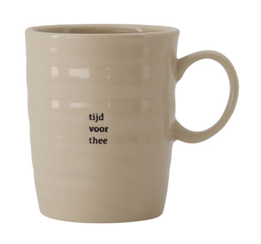 "Time for Tea" tea mug | Sand by Zusss, beige ceramic mug with handle and black text reading "Time for Tea"