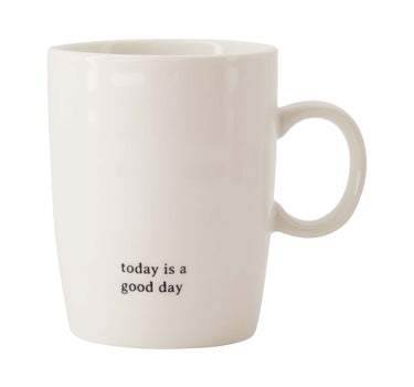 Teetasse „Today is a good day“ in Weiß von Zusss, Keramikbecher mit Aufdruck und Henkel