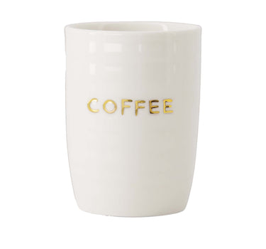 Kaffeetasse „Coffee“ in Weiß/Gold von Zusss, Keramiktasse mit goldenen „COFFEE“-Buchstaben.