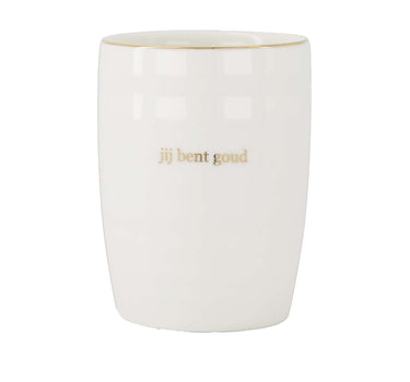 Kaffeetasse „Jij bent goud“ in Weiß/Gold von Zusss; weiße Keramik mit goldenem Rand und goldener Beschriftung.