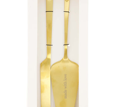 taartschep en taartmes made with love hartje | gold