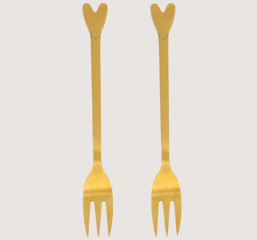 Set of 2 heart-shaped forks | gold