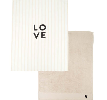 Küchenset mit Streifen, „Love“ und Herzchen | Sand