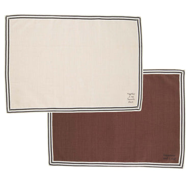 set van 2 placemats dubbelzijdig favorite place / hapinesss | sand / dark brown