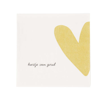 servetten vierkant hartje van goud white / gold van Zusss, witte servetten met goudkleurig hartaccent