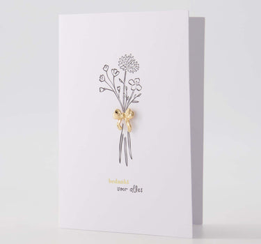 wenskaart broche strikje bedankt wit/zwart/goud | white / black / gold
