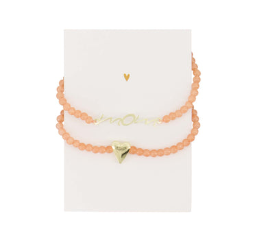 Ansichtkaart met 2 Armbandjes Mom | white / ochre