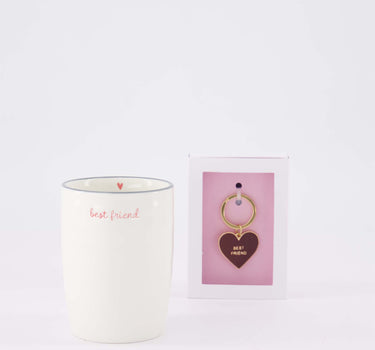 cadeauset Best Friend - Koffiemok & sleutelhanger in doosje - Wit/donkerroze & donkerrood