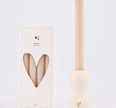 kaarsenset Hartje - Kandelaar organisch & 4 rustieke kaarsen - Wit/goud & beige