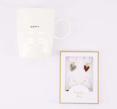 cadeauset Happy Day & Happy - Wijnglashangers & theemok - Multicolor & wit