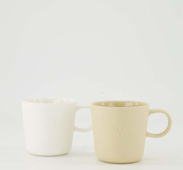 set van 2 koffiemokken met oor Hartje - Keramieken mokken - Zand & wit - 230ml