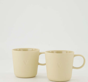 set van 2 koffiemokken met oor Hartje - Keramieken mokken - Warm zand - 230ml