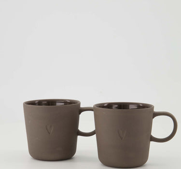 set van 2 koffiemokken met oor Hartje - Keramieken mokken - Donkerbruin - 230ml