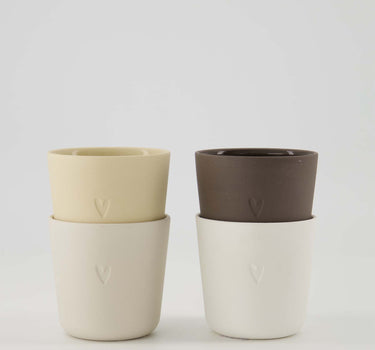 set van 4 koffiemokken Hartje - Keramiek - Sand, bruin, warm sand & wit - 230ml