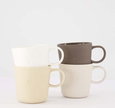 set van 4 koffiemokken met oor Hartje - Keramiek - Sand, warm sand, bruin & wit - 230ml