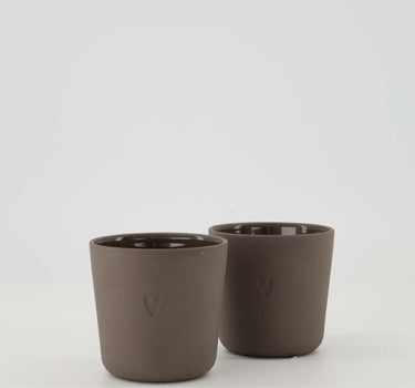set van 2 koffiemokken Hartje - Keramiek - Donkerbruin - 230ml