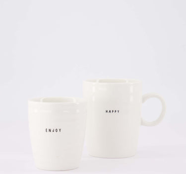 set van 2 mokken Happy & Enjoy - Theemok en koffiemok - Wit - 350ml
