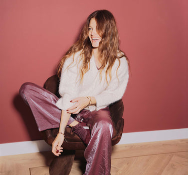 wide satin pants | eggplant