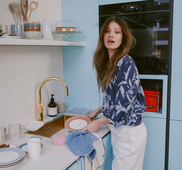vleermuis blouse met print | summer navy / off white