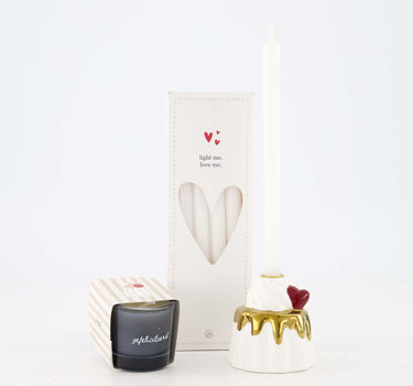 Set - geurkaarsje met kaarsjes en kandelaartje