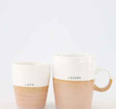 set van een koffiemok Liefs en Theemok Lieverd