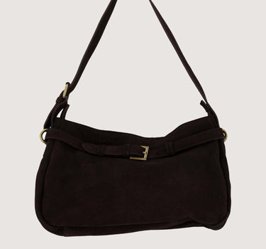 suede handbag with a strap | chocolate