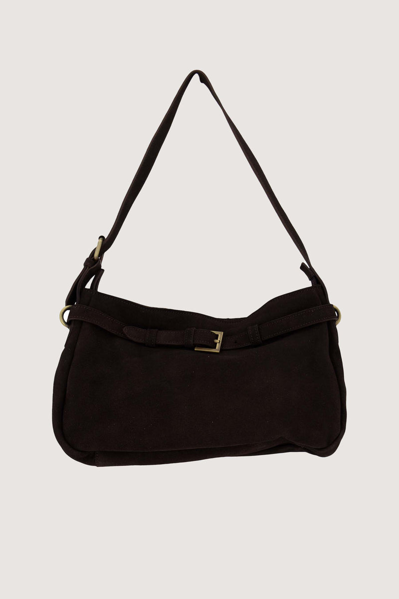 suede handtas met riempje | choco