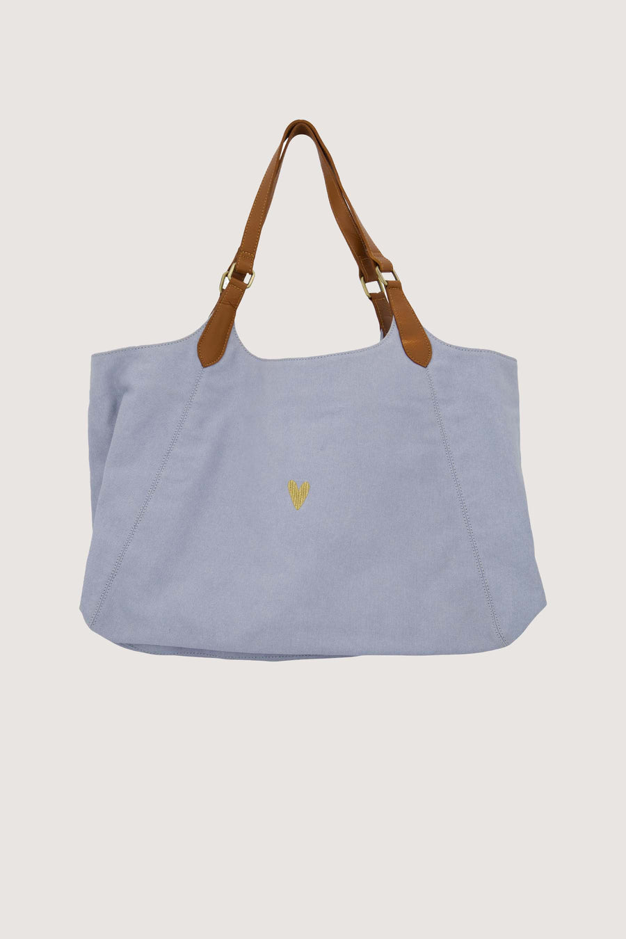 love tote bag met leren details | sky blue