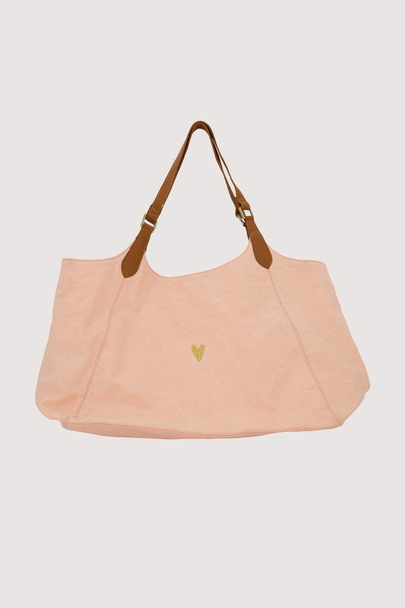 love tote bag met leren details | crispy pink
