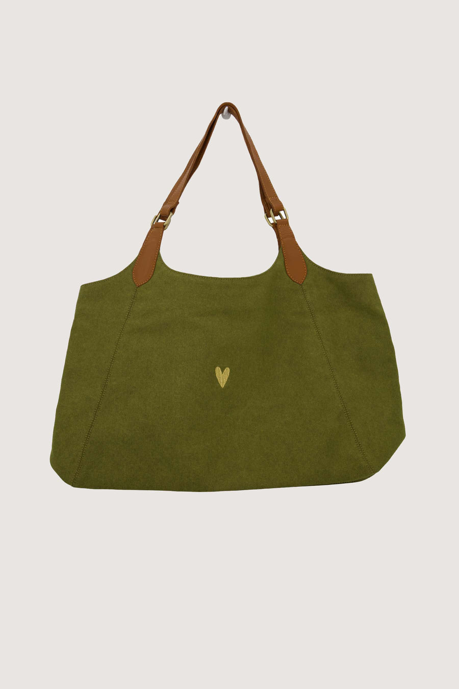 love tote bag met leren details | light mossgreen