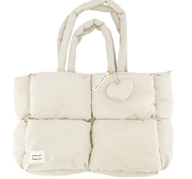 padded puffer tas met hart hanger | grey oyster