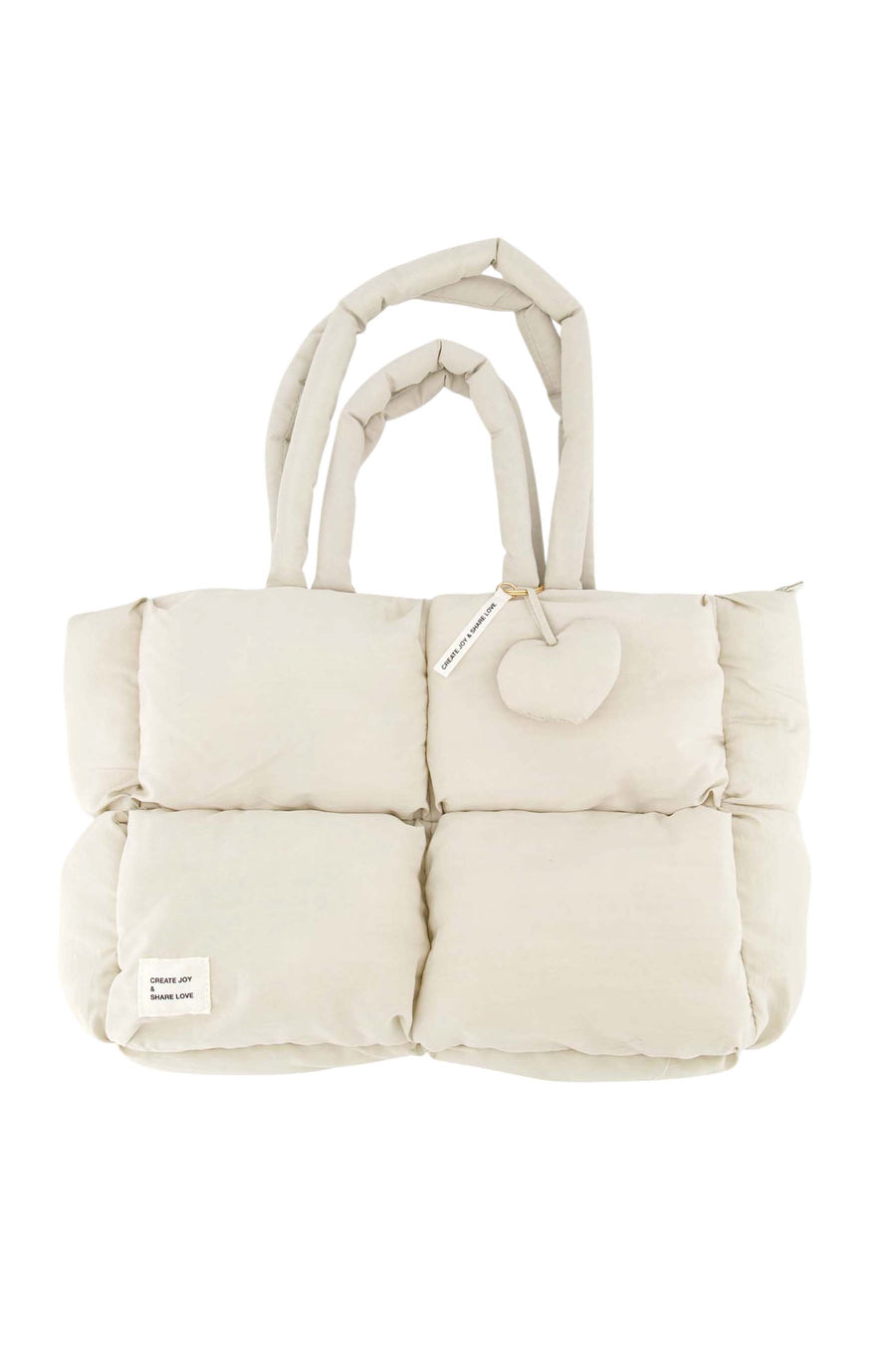 padded puffer tas met hart hanger | grey oyster