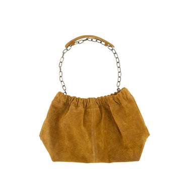 suede bag with chain handle | medium brown