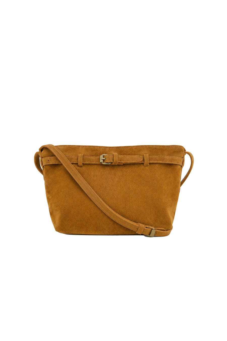 suede tas met riem detail | mid brown