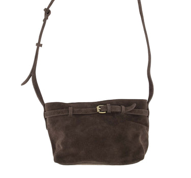 suede bag with strap detail | dark chocolate