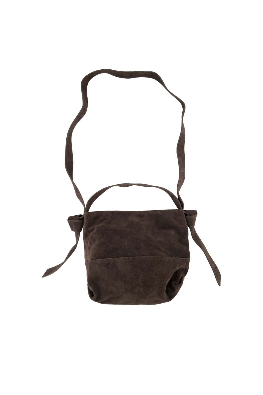 suede tas met knoop detail | dark choco