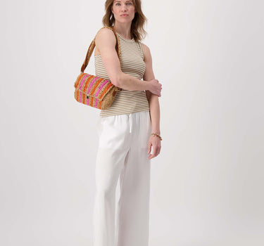 Raffia-Umhängetasche mit Streifen | Sahara / Pink / Orange