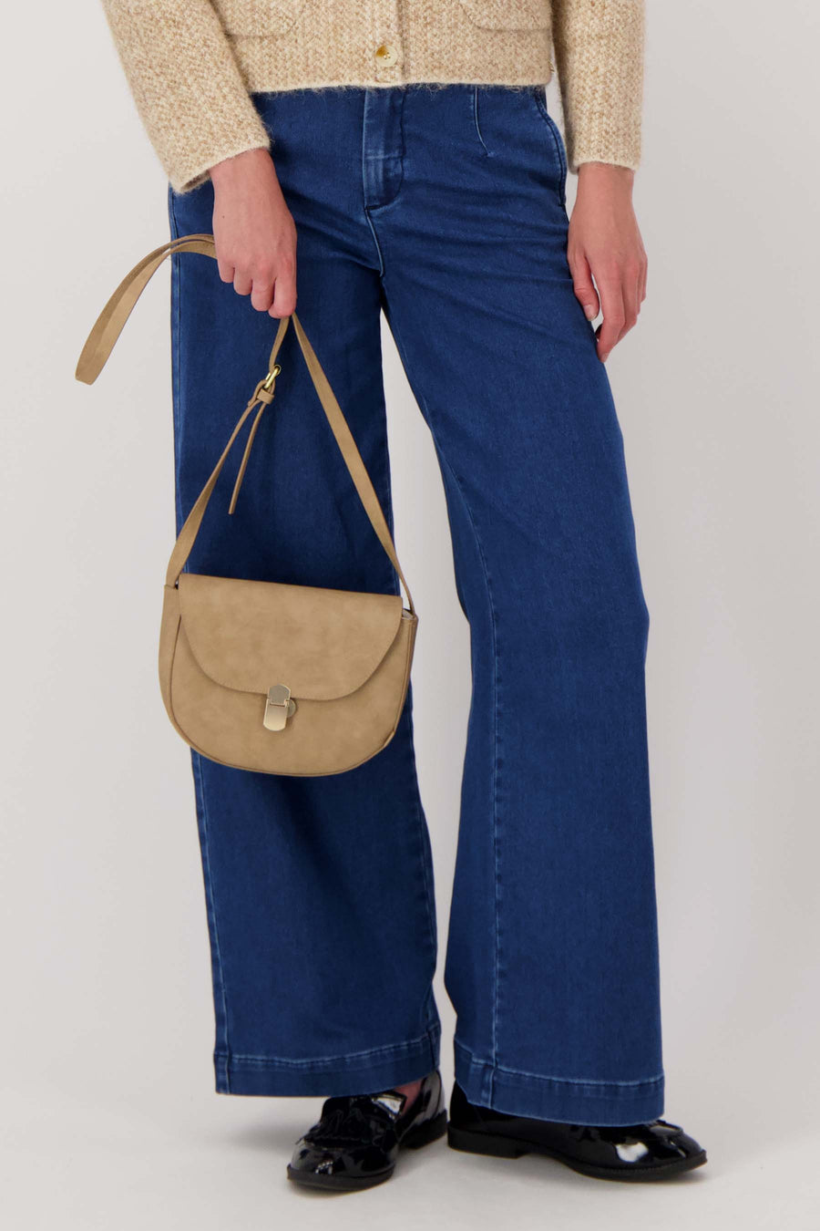 schoudertasje met gouden sluiting | taupe